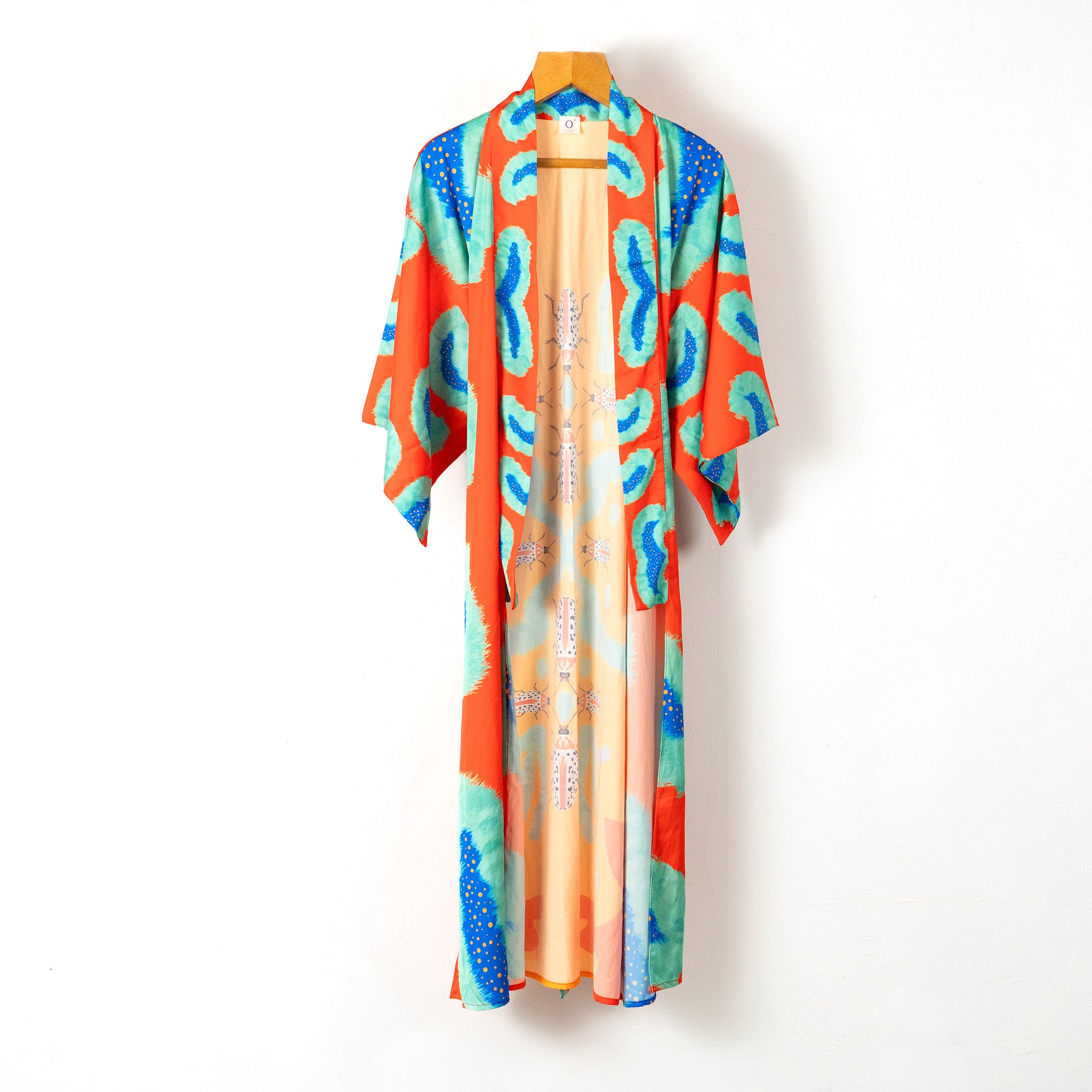 Long Kimono Cardigan Orange And Blue Long Kimono Cardigan Orange